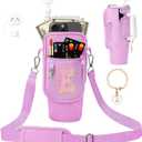 Initial A-Z Carrier Bag for 40 oz Tumbler, Stanley Cup Holder with Strap - Spill Stopper - Letter Charm