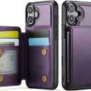 Vinich for iPhone 16 6.1" Wallet Case with Card Holder, RFID Blocking Credit Slots Kickstand Shockproof Phone Cover for Women Men, Purple