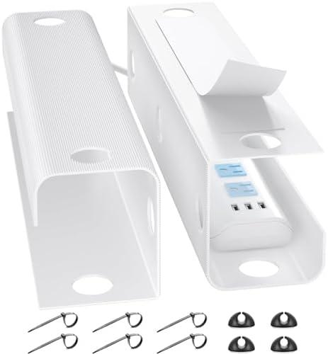 YECAYE Large Under Desk Cable Management,Easy Install Cable Management Under Desk with 4 Cord Holders & 6 Ties,Child & Pet-Safe Cord Hider,Wire Organizer,Wire Cover Tray,White