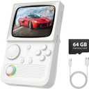R36T Retro Gaming Console, 3.5'' IPS Screen CRT-Inspired, Handheld Game Console with 18000+ Classic Games Supports WiFi Networked Fighting and OTG, 3500mAh Battery, with Portable Case(White 64GB)