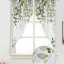 Sage Green Eucalyptus Swag Curtain Valance for Windows,Watercolor Leaves Window Treatments Short Swag Topper for Kitchen Windows Bathroom Bedroom,28 x 36 Inch