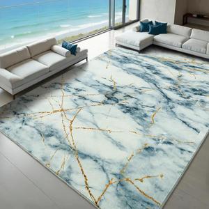 Przemy Area Rugs for Living Room, 5x7 Washable Rug for Bedroom, Modern Non Slip Carpet for Dorm Nursery Dining Room Bedside Office, Blue and White