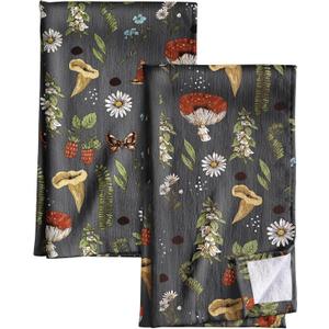 Cotton Kitchen Towels Set of 2 - Cute Design 1626 Inch Dish Towels for Kitchen with Hanging Loop Mushroom Quick Dry Hand Towels Soft & Absorbent, Home Decorative, Terry Cloth Tea Towels