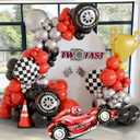 Race Car Balloon Arch Kit, Tow Fast Balloon Decoration, Red Black Silver Balloons with Car/Trophy/Chechered Flag/Tire Foil Balloons Garland For Boy Birthday, Racing Party