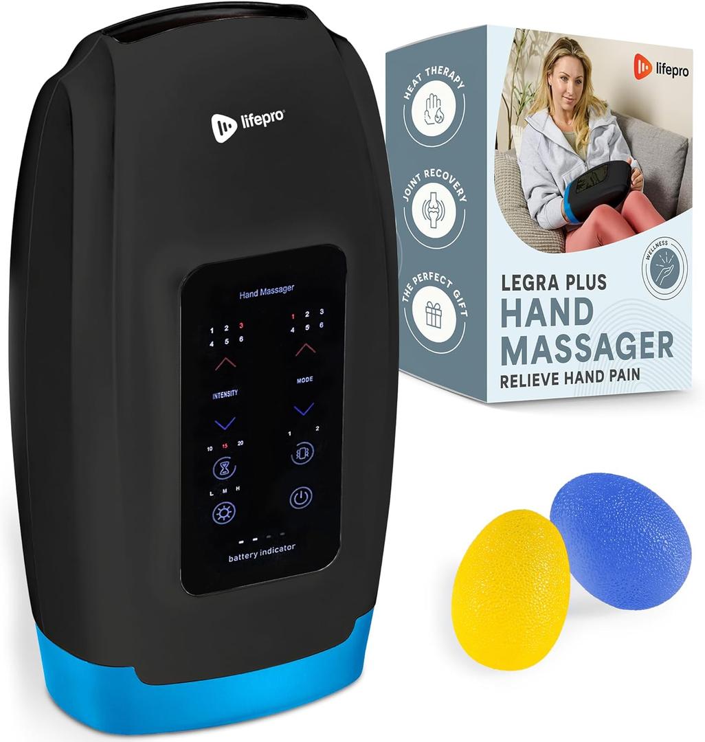 LifePro Legra Plus Hand Massager with Heat and Compression - Finger, Wrist, and Palm Massager with 5 Modes - Pressure Point Therapy for Sensitive Hands, Relaxation, and Comfort