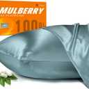 100% Mulberry Silk Pillowcase for Hair and Skin, 22 Momme Pure Natural Silk Pillow Case Both Sided with Zipper, Pillow Cover for Women Mom Men (Airy Blue, Queen 20''30'')