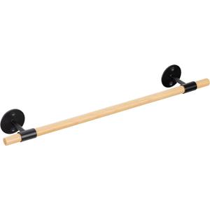 Navaris Wall Mounted Towel Bar - Screw-On Wooden Bamboo Single Shower Towel Holder Rail for Bathroom or Kitchen Dish Towels - 17.1" Long