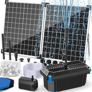 Antfraer 40W Solar Pond Pump with Filter Kit, Foldable Solar Panel & 3-Stage Filtration System, 4 Nozzles Pond Filter for Outdoor Ponds, Garden Waterfalls, Koi Ponds & DIY Water Features