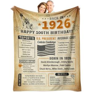 100th Birthday Decorations for Women or Men, 100th Birthday Gifts for Women Men, 100th Birthday Party Supplies, Gifts for 100 Year Old Woman Man Grandma Grandpa Dad Mom Throw Blanket 60x50 Inch