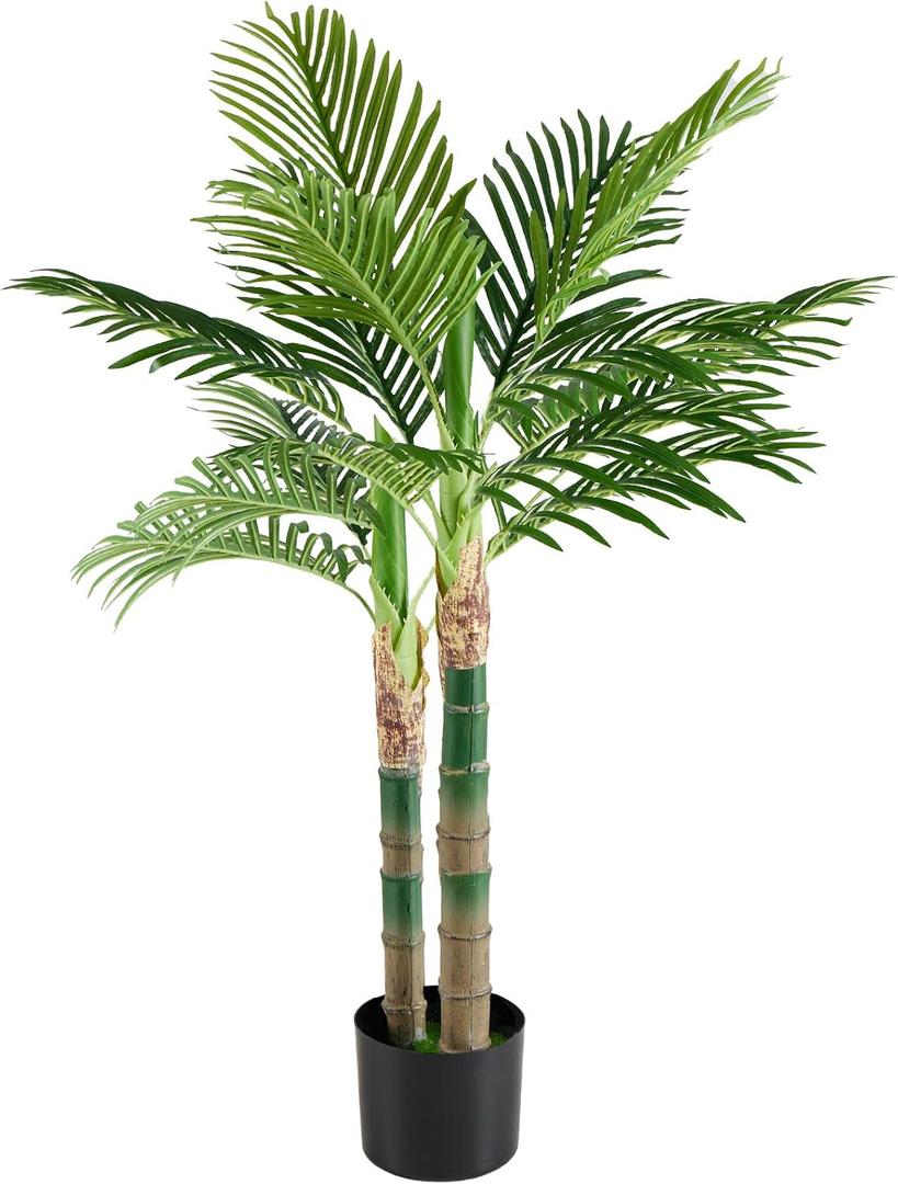 DUMOS 4FT Artificial Dracaena Tree, Realistic Faux Indoor Floor Plant with Lifelike Leaves in Black Planter Pot, Maintenance Free Artificial Plant for Home Office Living Room and Porch Decor