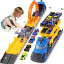 Truck & Cars Toy Set for 3 4 5 6 7 8 Years Old Boy Kids Birthday Gift, 57 Inch Spliceable Deformating Carrier Truck Playset with 360 Degree Rotating Race Track and 4 Race Cars (X-Large)