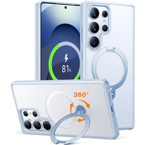 TORRAS 360 Spin Magnetic Stand for Samsung Galaxy S25 Ultra Case, Fit for Magsafe, Shockproof Slim Protective S25 Ultra Case with Kickstand for Women Men, Ostand Spin, Translucent Frosted Silverblue | 360 Spin, Magnetic Stand, Fit for Magsafe, Shockproof, Slim, Protective