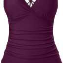 Holipick Tummy Control Two Piece Tankini Set Swimsuits for Women V Neck Tankini Top Bathing Suits with Swim Bottom (L)