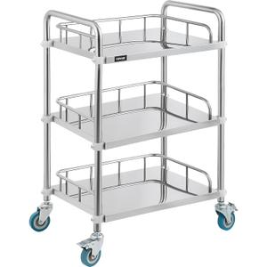 VEVOR Lab Rolling Cart 3 Shelves Shelf Stainless Steel Rolling Cart Catering Dental Utility Cart Commercial Wheel Dolly Restaurant Dinging Utility Services (23.4" x 15.6" x 33.2")