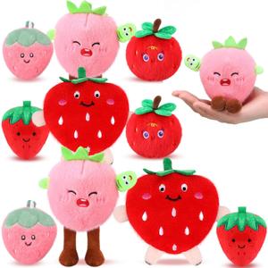 Hiboom 10 Pcs Strawberries Stuffed Plush Cuddly Cute Pocket-Sized Soft Stuffed Strawberry Plush Fruit Collectable Great Gift Ideas for Strawberry Lover Family Friend Loved One