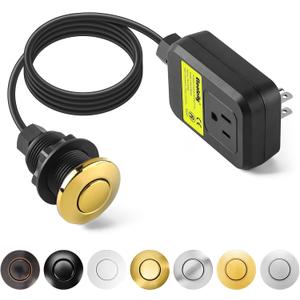 Garbage Disposal Air Switch Kit Sink Top Waste Disposal Stainless Steel Golden Polished On/Off Air Button Food and Waste Disposals Part by Etoolcity, UL Listed LF40-C062