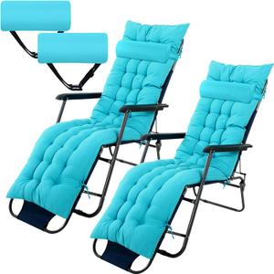 Kigley 2 Set 67 x 21 Inch Lounge Chair Cushion with Headrest Soft Patio Chaise Lounge Cushion for Outside Sofa Lawn Furniture Chair Pads with 8 Tie for Outdoor Indoor Patio Home (Light Blue)