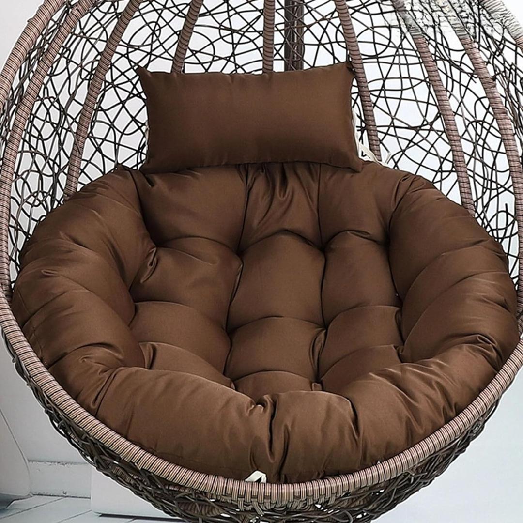 Outdoor Egg Chair Cushion Only 35.4 Inch Thicken Swing Chair Cushions with Pillow Hanging Egg Chair Cushion Replacement for Patio Hanging Basket Chair(Brown)