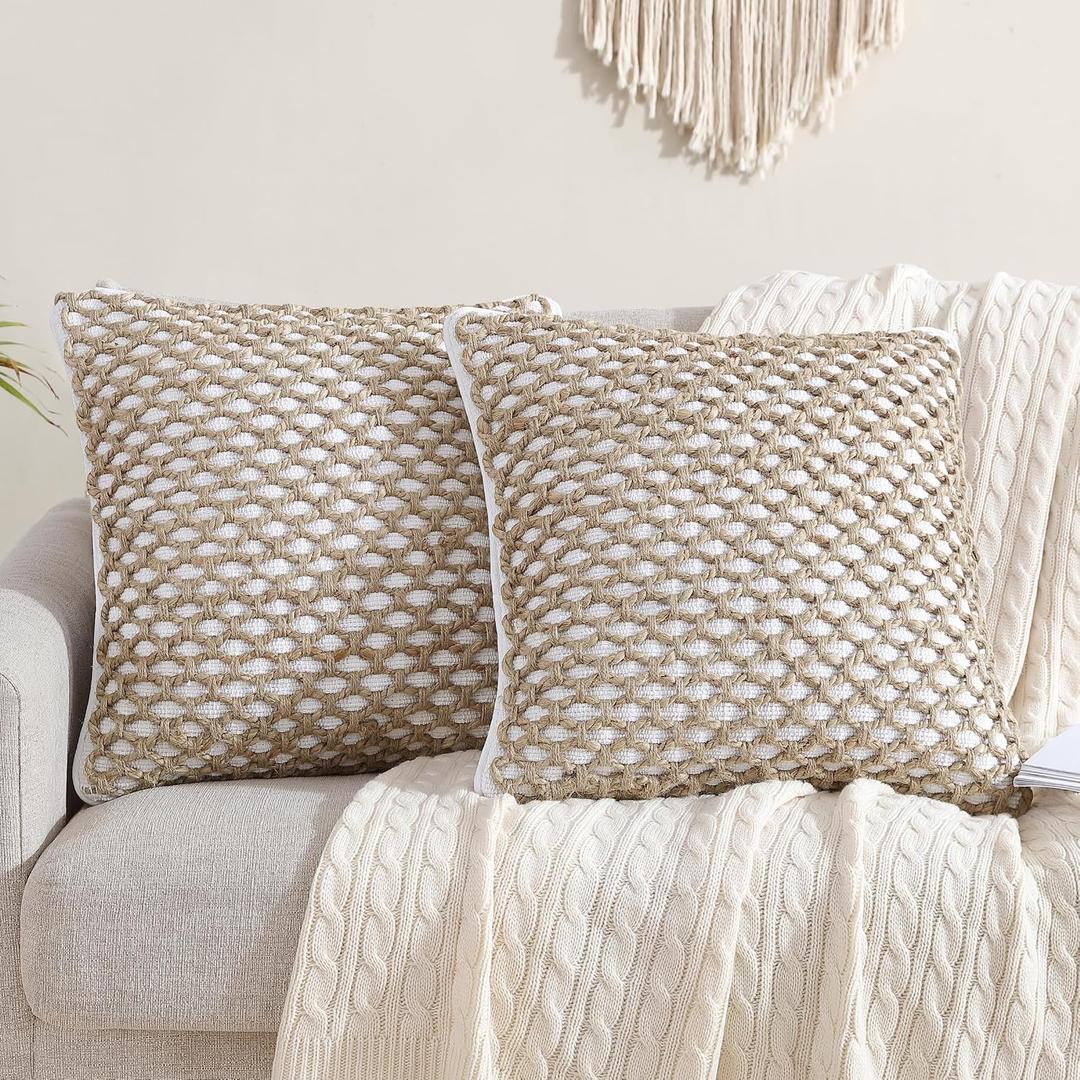 Boho Living 18x18 White Throw Pillow Covers with Pillow Insert Included, Pack of 2