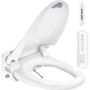 R FLORY Electric Bidet Toilet Seat Elongated Heated Toilet Seat with Bidet Slow Close Lid, Remote Control, Air Pump Flushing, Adjustable Self-Clean Nozzle, Instant Warm Water, Air Dryer, Night Light
