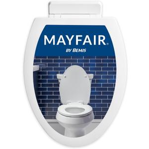 Mayfair Ashton Easy to Clean Single Hinge Toilet Seat, Modern Slow Close Wood Toilet Seat, Made in USA, Elongated, White