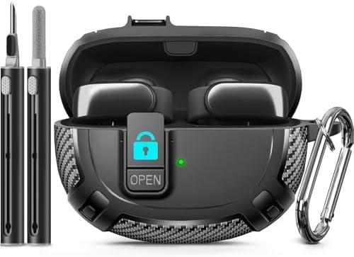 Ljusmicker for Bose Ultra Open Earbuds Case Cover 2024 with Cleaner Kit,Military Hard Cover with Lock for Bose Open Ear Earbuds Charging Case Accessories with Keychain for Men Women-Black