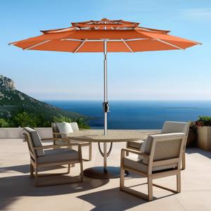 9ft Aluminum Patio Umbrella - 3 Tiers Vented Outdoor Commercial Market Table Umbrella, Heavy Duty Wind Proof Deck Pool Umbrellas UPF50+ UV Protection 5-Year Fade Resistant (Orange)