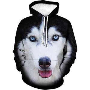 Novelty Siberian Husky 3D Print Hoodie Animal Sweatshirt Pullover for Men Women (Medium, Black)