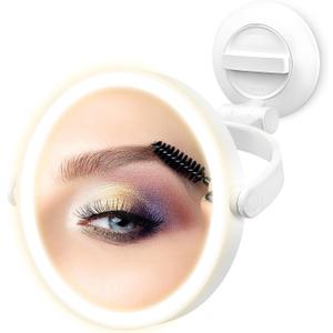 Fabuday Wall Mounted Magnifying Makeup Mirror with Lights - 1x/30x Double Sided Lighted Magnification Mirror with Suction Cup, Rechargeable Mirror with Extended Arm, 3 Color LED Lighting, 7 Inch