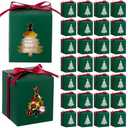 ReliThick 50 Set Candle Gift Box Transparent Gift Packaging for 4-10 oz Candles 50 Paper Thank You Tag for Wedding Birthday Baby Shower Party Favor, 3.35x3.35x3.94 in(Green,Christmas Tree)