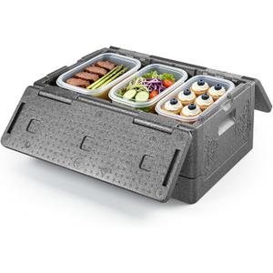 VEVOR Collapsible Insulated Food Warmer, 40 Qt Non-Electrical Thermal Carrier, Lightweight and High-Rigidity EPP Hot Box, for Delivery, Transport, Catering BBQ Event, Keeps Warm/Cold 4 Hours (Gray)