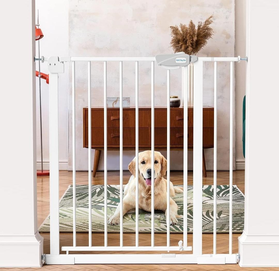 MEEGEEM Baby Gate - 40'' Extra Tall and 30''-37'' Adjustable Width Pet Gate for Stairs & Doorways & House and More, Can Use As Dog Gate, Pressure Mounted, No Drilling, Auto Close, White