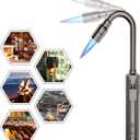 Butane Lighter Torch Long Lighter Refillable Jet Lighter Windproof Lighter with Visual Fuel Window Flexible Neck Lighter for Grill Fireplace Stove Camping Kitchen (No Butane Included) - Black