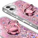 Silverback for iPhone 16 Case, Moving Liquid Holographic Sparkle Glitter Case with Kickstand, Girls Women Bling Diamond Ring Protective Case for iPhone 16 - Pink