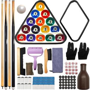 95pcs Pool Table Accessories Set - Balls, Triangle, Rack, Cue, Chalk, Tips, Stickers, Cloth, Brush & Cleaner Set