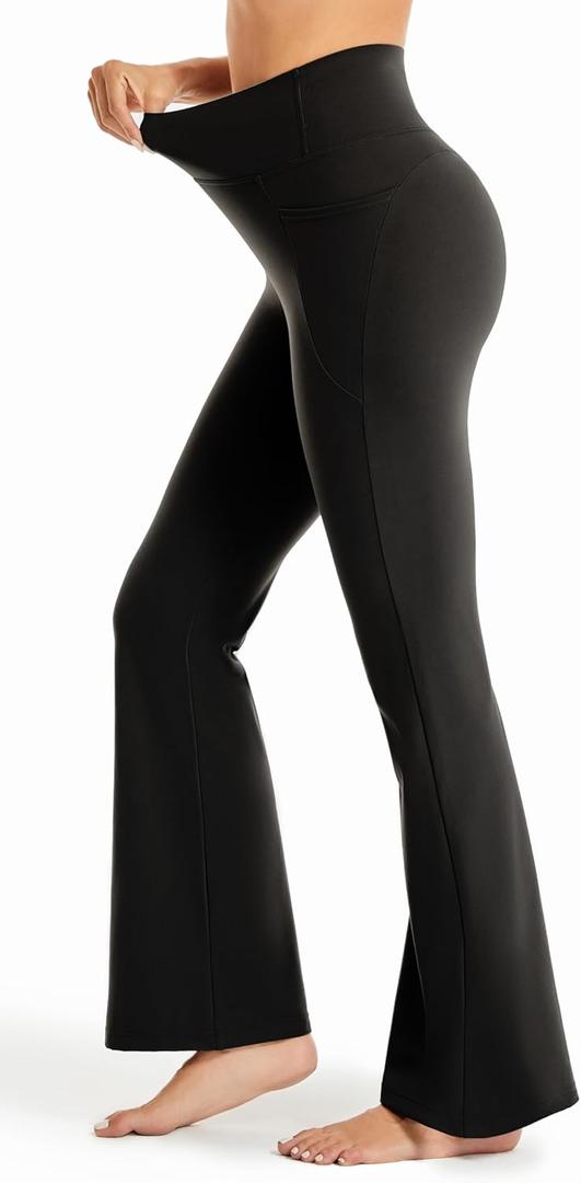 Maxbee Flare Yoga Pants with Pockets for Women, V Crossover Flare Leggings Tummy Control, High Waist Bootcut Yoga Leggings (Medium, Black)