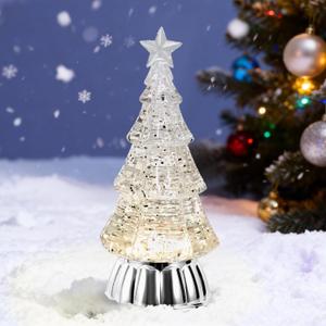 Christmas Tree Snow Globe Lantern with Warm Light 6H Timer Water Snow Globe Lantern USB & Battery Operated for Christmas Festival Decorations Gifts (Silver Tree)