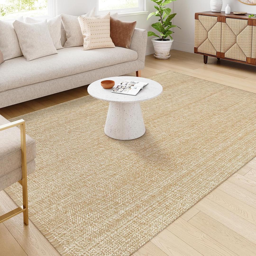 LEEVAN Washable Kitchen Rug 6' x 9', Tan Bathroom Rugs, Reversible Living Room Carpet, Farmhouse Low Profile Bedroom Floor Mat, Modern Nursery Carpet for Foyer Laundry/Proch Decor