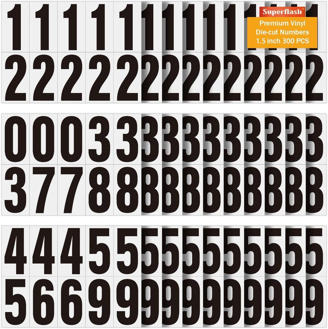 1.5 inch Self Adhesive Numbers for Mailbox, House Numbers, Reflective Mailbox Number, Trash Cans Number, for Outside, 300 PCS (Black/White)
