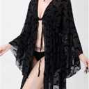 WDIRARA Women's Goth Sheer Kimono Lightweight Cardigan Cover Up Kimono Vacation Summer Beachwear (Black, M)