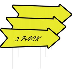 3 Pack Blank Arrow Yard Signs with Stakes, 17" x 6" Waterproof UV Resistant Corrugated Plastic Directional Signs, Reusable This Way Arrow Signs for Yard Sales, Garage Sales, Weddings, Parties & Business Advertising