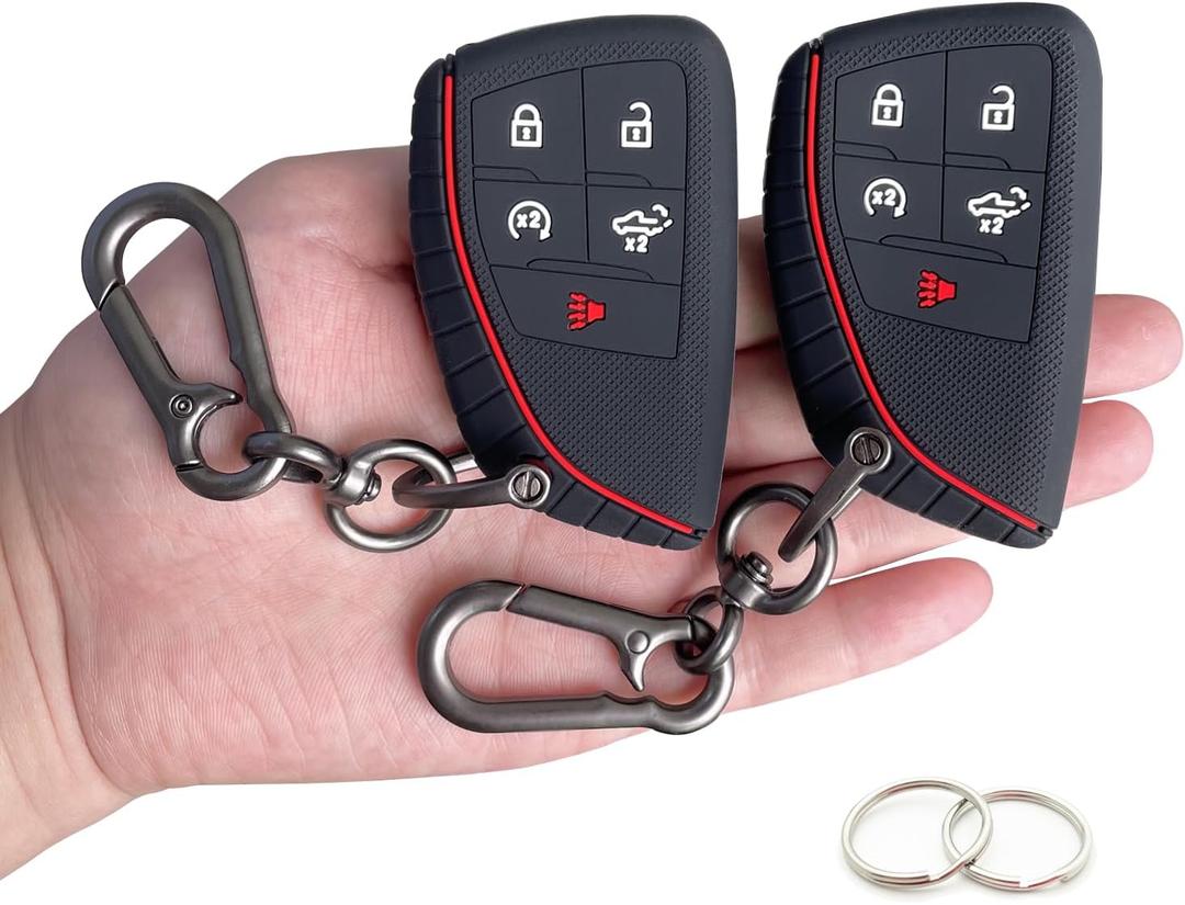 TANDRIVE Key Fob Cover for 2022 2023 2024 2025 Chevy Silverado 1500 GMC Sierra 1500, 2024 2025 Silverado Sierra 2500HD 3500HD, Silicone, 2-Pack, Black