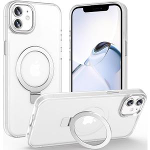 Magnetic for iPhone 11 Case with Ring Stand, [10 FT Drop Protection] [Velvety Touch] Slim Translucent Matte Back Shockproof Phone Case for iPhone 11 6.1'', Frosted White