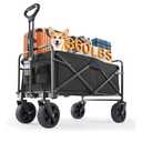 Sweetcrispy Collapsible Foldable Wagon Cart, Large Capacity Garden Cart with Wheels, Heavy Duty Utility Grocery Wagon with Drink Holders for Shopping Sports Camping, Large Black