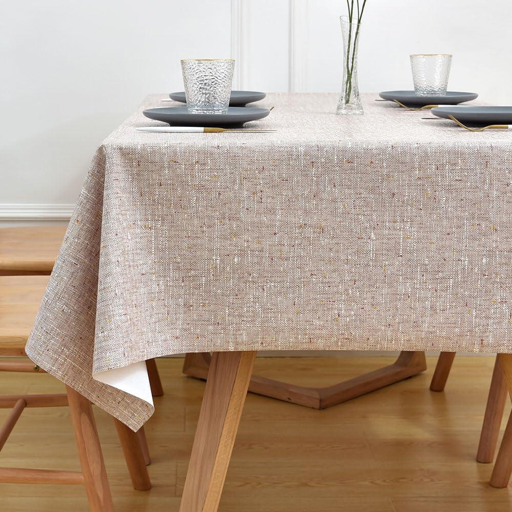 Wipeable Waterproof Tablecloth for Rectangle Table Heavy Duty Vinyl Tablecloths Outdoor PVC Table Cover for Picnic (A-Beige, 54'' x 54'')