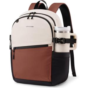 LOVEVOOK Everyday Backpack for Women, Chic Versatile Backpack with Water Bottle Pocket, Lightweight Waterproof Casual Daypack for City Work Commute, College, Travel & Gifts, Black-White-Brown