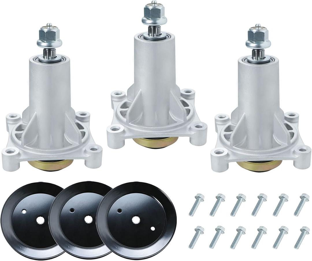 3 Pack 187292 192870 532192870 532187292 Spindle for Husqvarna YTH22V42 YTH22V46 YTH24V48, Compatible with Craftsman for AYP 42" 46" 48" 54" Mower Deck Spindle, Include 3 Pulley 195945, 197473