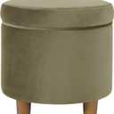 HomePop Home Decor | Upholstered Round Storage Ottoman | Ottoman with Storage for Living Room & Bedroom, Light Sage Green Velvet Large, 19"D x 19"W x 18"H