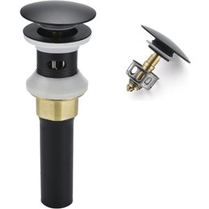 Rockgoya Bathroom Sink Drain,Drain Stopper Bathroom Sink with Overflow,Pop Up Drain Assembly with Detachable Strainer Basket,Built-in Anti-Clogging Strainer,Stainless Steel Mattle Black, With Overflow