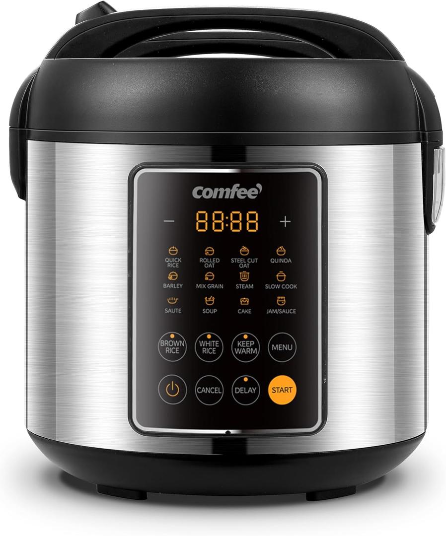 COMFEE' Rice Cooker, 14-in-1 Stainless Steel Multi Cooker, Slow Cooker, Steamer, Saut, and Warmer, 5.3 QT, 20 Cups Cooked (10 Cups Uncooked), Brown Rice, Quinoa and Oatmeal (14 Presets_10 Cups Uncooked)